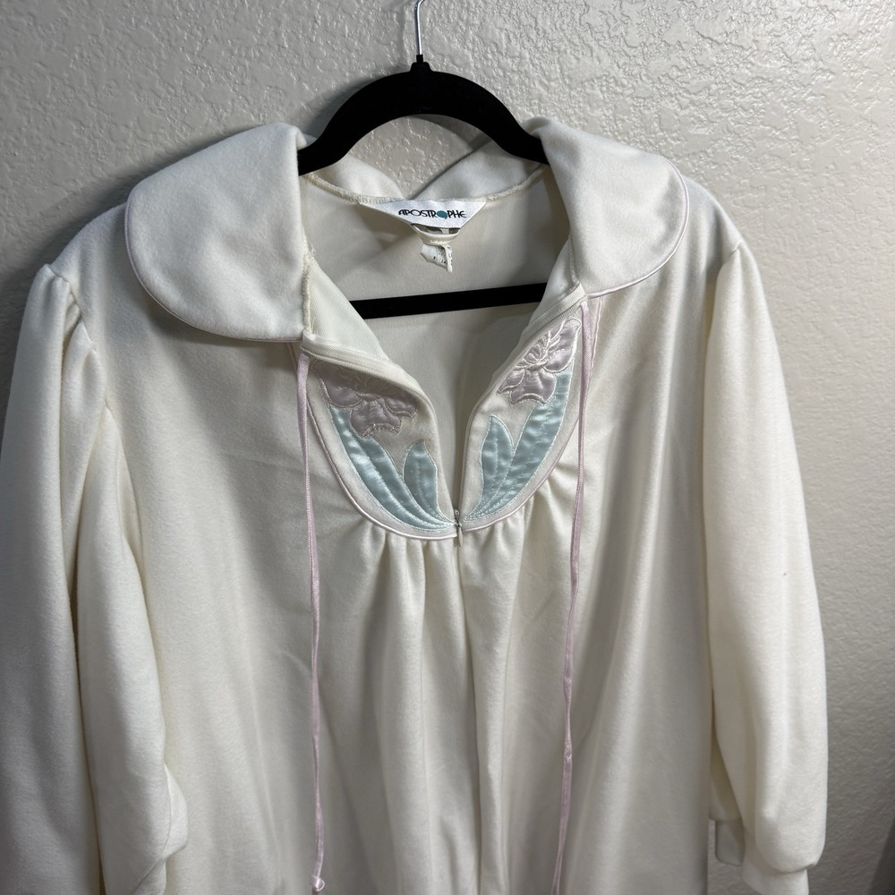 Vintage Sears Apostrophe Sz L Nightgown White Long Sleeve Front‎ Zip Prairiecore - Picture 2 of 7